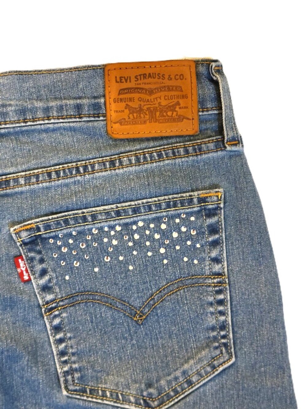 Levi's Premium 724 High Rise Straight Jeans 30x31.5 Rhinestone Studded